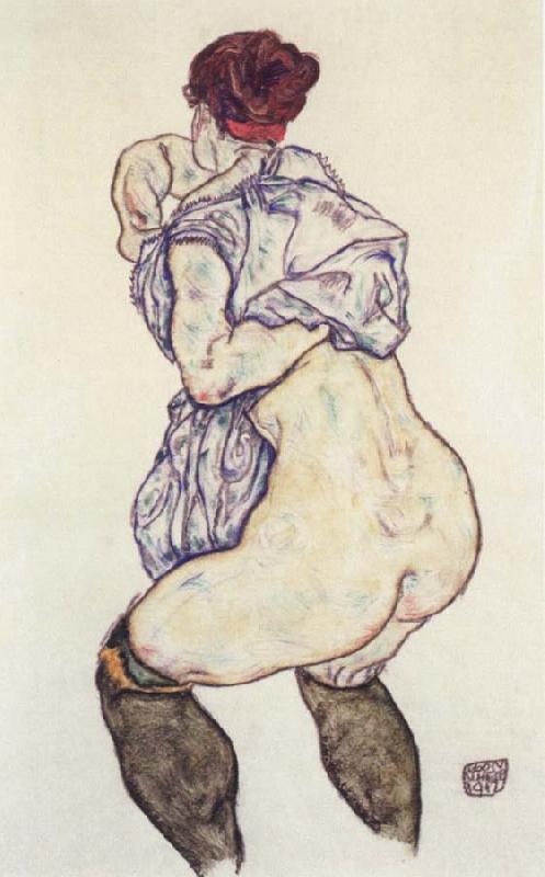 Egon Schiele woman undressing Sweden oil painting art